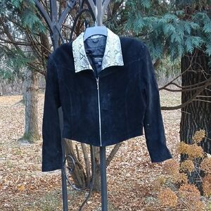 Vintage WILSON LEATHER Suede Snake Skin Collared Jacket Sz L